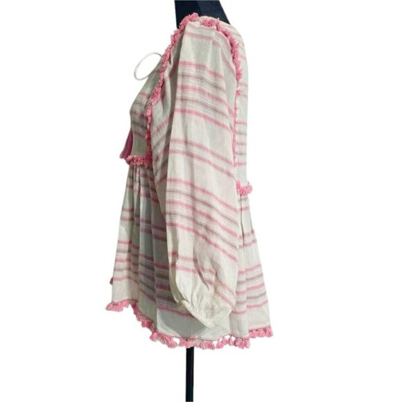 Zimmermann Size 1  Valour Stripe Blouse $480 Pink Pom Pom Tassel - Picture 5 of 9